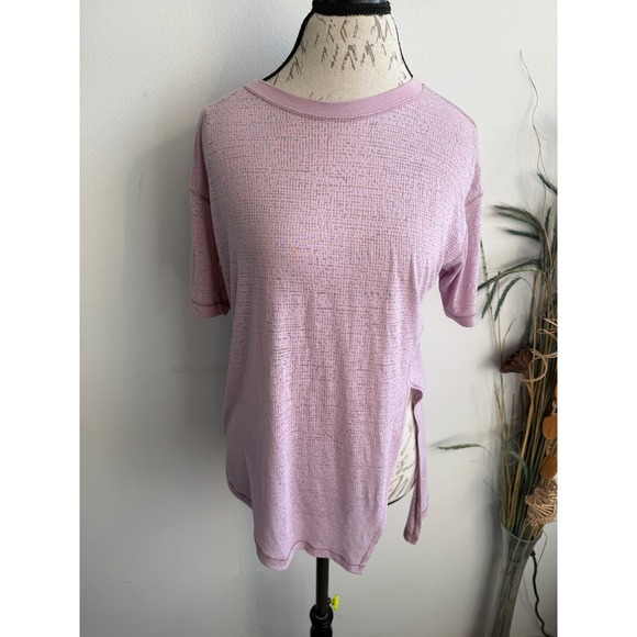 Lululemon Tops - Lululemon Womens Mauve Pink Textured Grid Short Sleeve High Side Slit Active Top